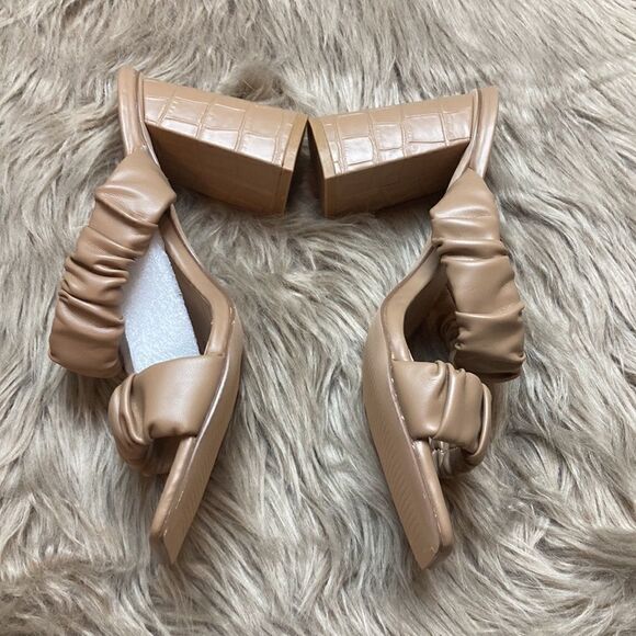 Coutgo Scrunch Stretch Strap Chunky Heeled Slip on Slides Backless Block Sandals - Picture 4 of 11